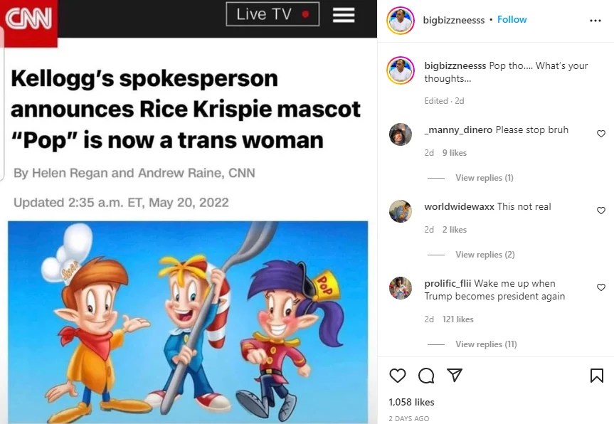 Fact Check Rice Krispies Mascot 'Pop' Was NOT Rebranded As Transgender